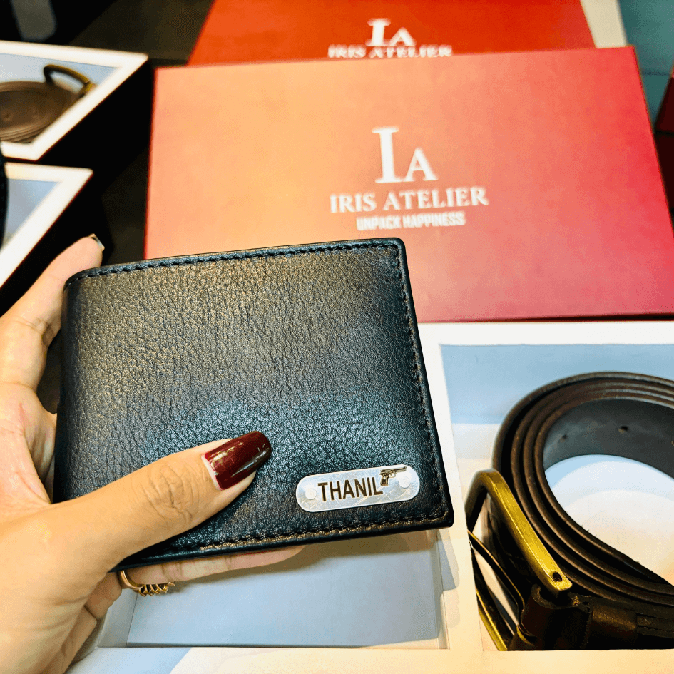 Personalise Bi Fold Wallet and Genuine Leather Belt Combo for Men - Iris Atelier India