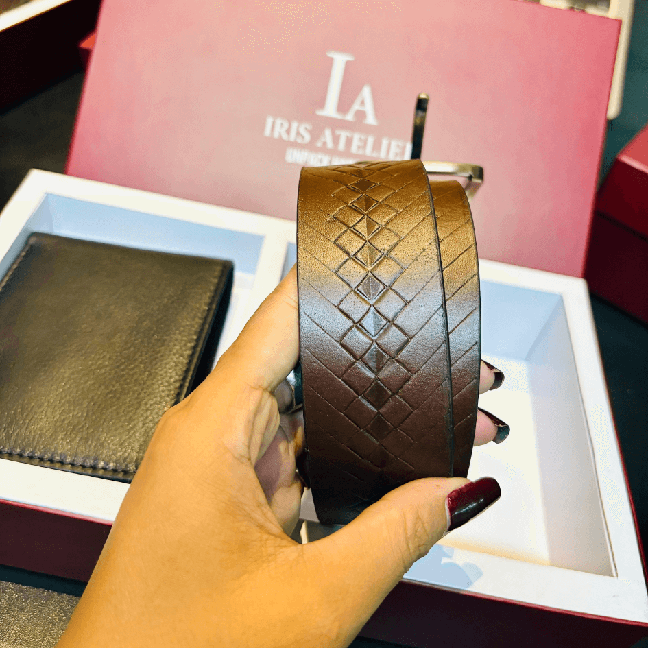 Personalise Bi Fold Wallet and Genuine Leather Belt Combo for Men - Iris Atelier India
