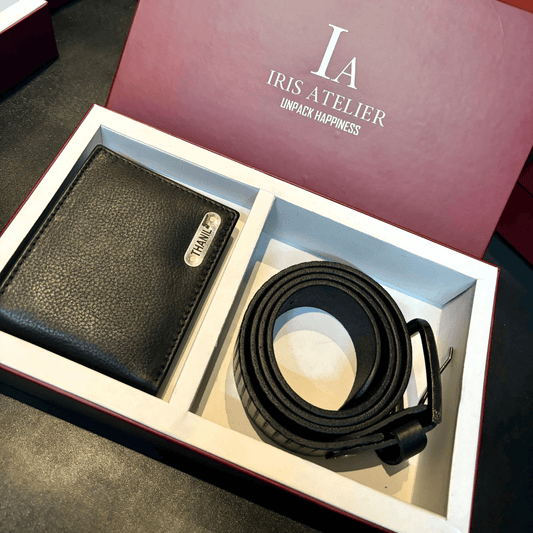 Personalise Bi Fold Wallet and Genuine Leather Belt Combo for Men - Iris Atelier India